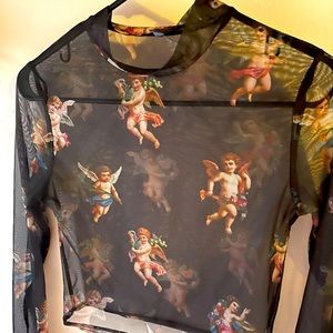 Cute black mesh angel long sleeve shirt